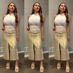 Léa Shimmer Denim Midi Skirt