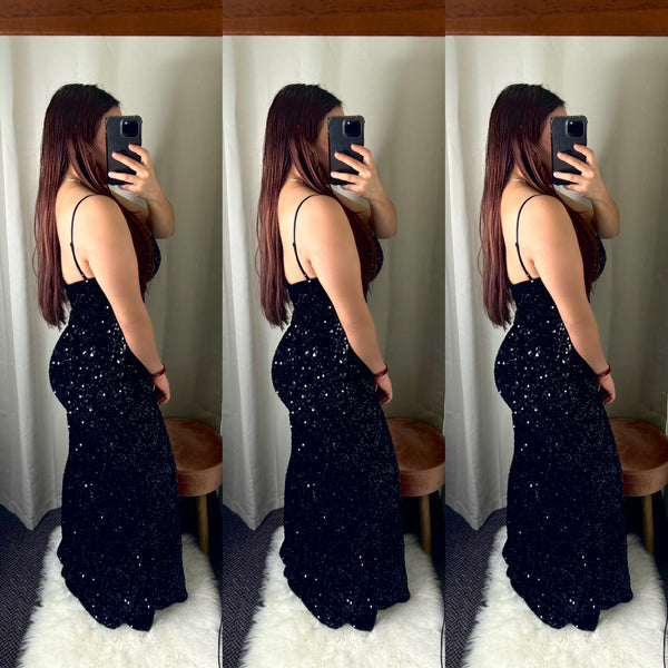Cairo Sequin Maxi Dress (Black)
