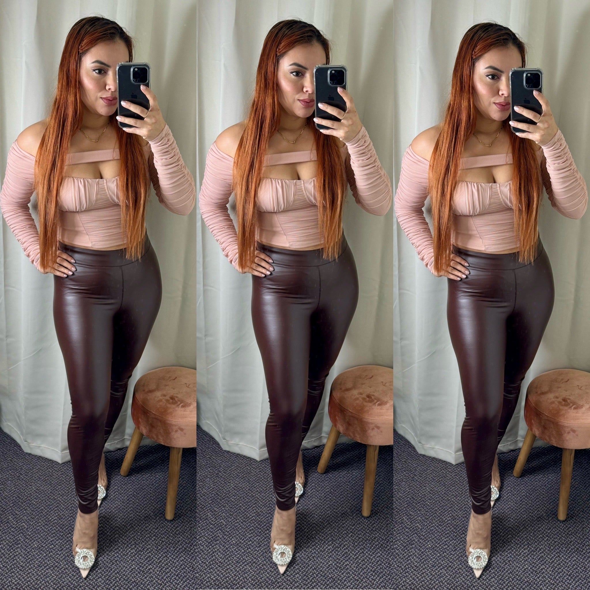 Deny Faux Leather Leggings (Brown)