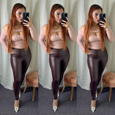 Deny Faux Leather Leggings (Brown)