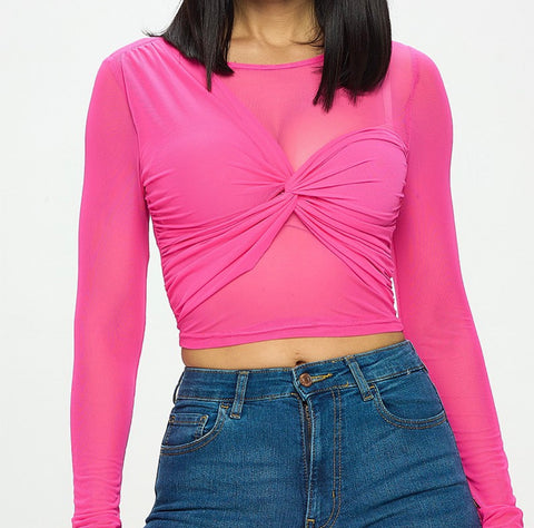 Esme Mesh Top (Hot Pink)