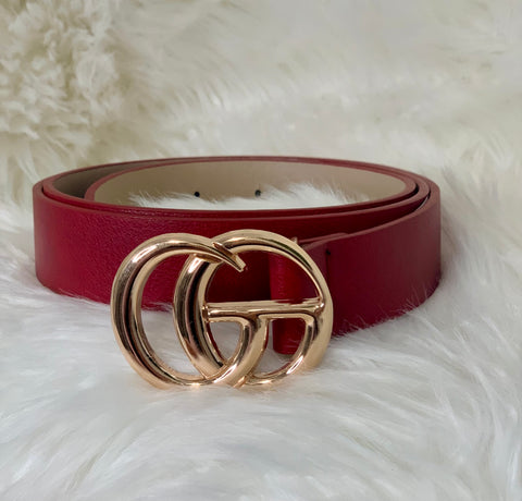 Metal Buckle Faux Leather Belt (GG) Red