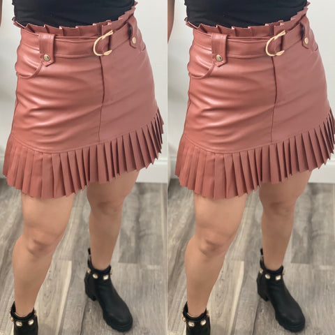 Faux Leather Pleated Skirt