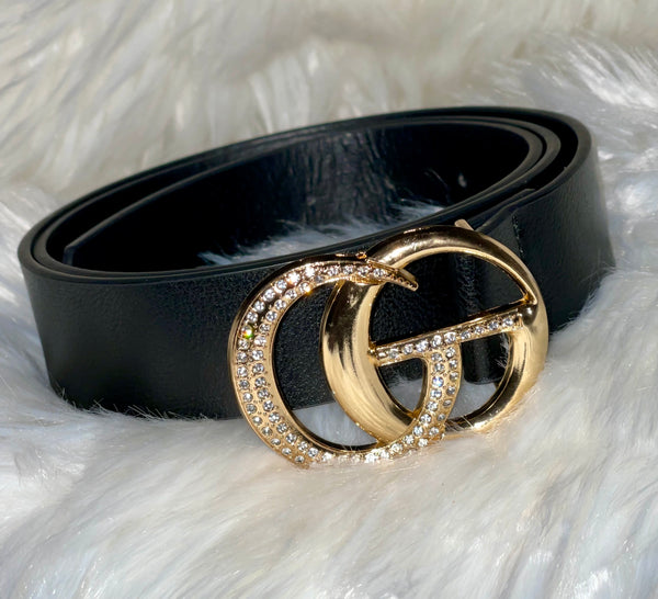 Rhinestone Buckle Belt (Black)
